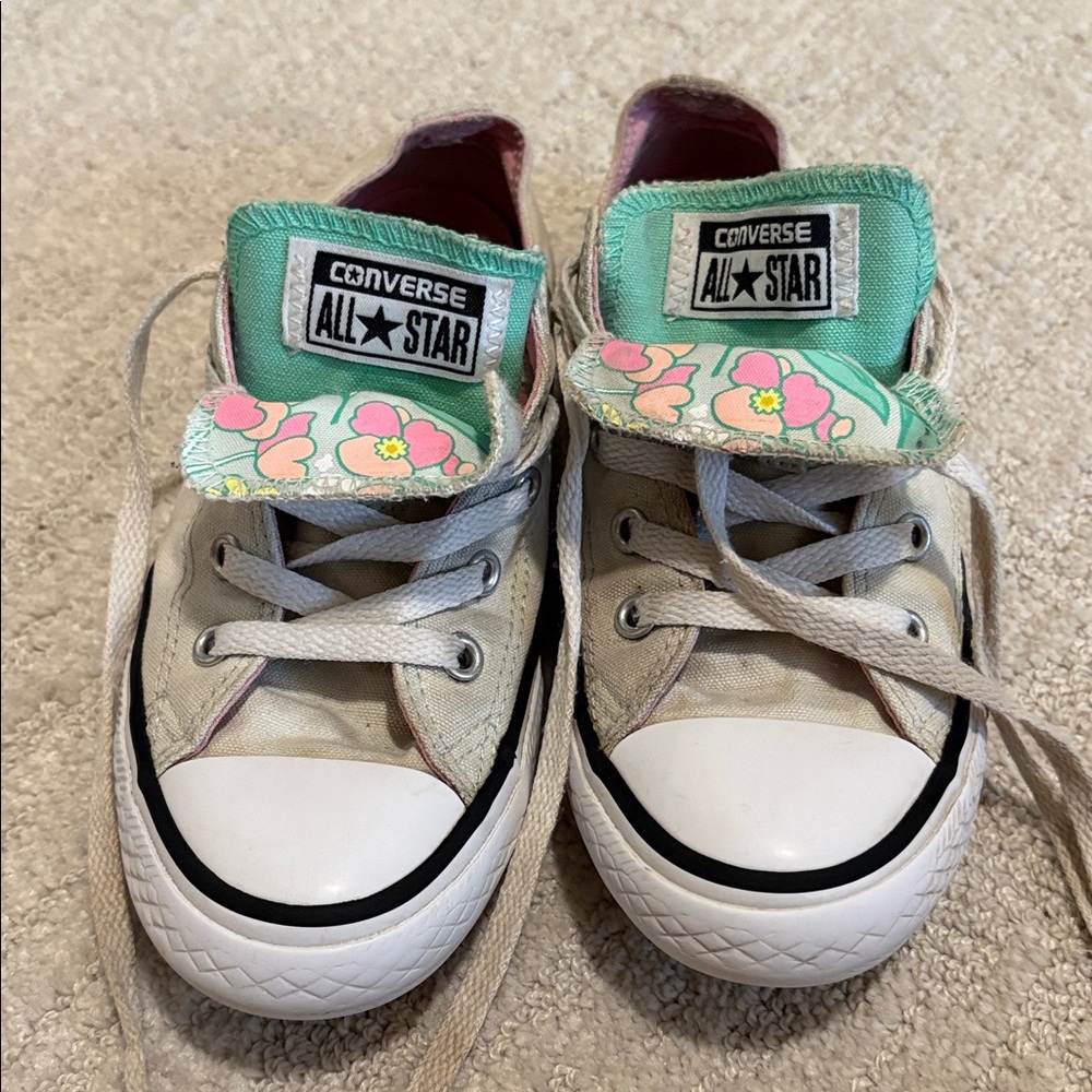 Converse Kids' Floral Pink and Mint Sneakers Size 3Y